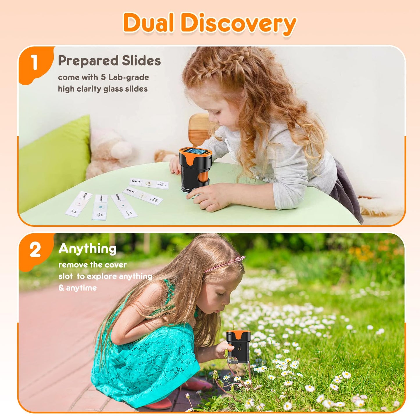 1000X Handheld Digital Microscope for Kids - 4K 2.0" Screen, Rechargeable Mini Labster Portable Pocket Scope, Includes Slides Kit - Science Gadget Edu Boy Girls Gift Ages 4-12