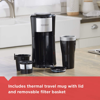 BLACK+DECKER Single Serve Coffee Maker, Includes One Dishwasher Safe Travel Mug (16oz), CM618C Black - Available at All In One Marketplace Canada