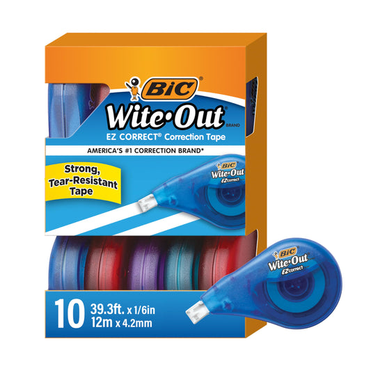 BIC Wite-Out EZ Correct Correction Tape, School Supplies for Students and Teachers, 10-Count Pack in White