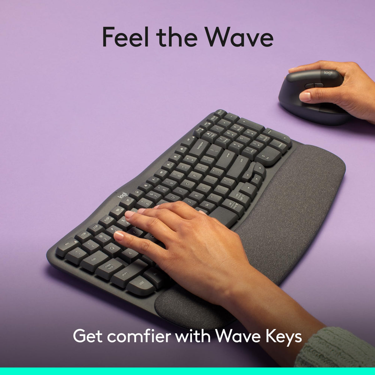 Logitech Wave Keys Ergonomic Wireless Keyboard with Palm Rest - Graphite