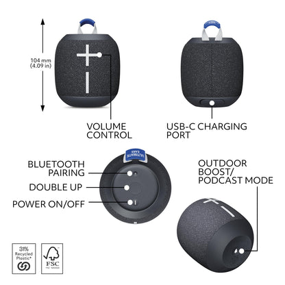 Ultimate Ears WONDERBOOM 4 Portable Waterproof Bluetooth Speaker with Big Bass and 360-Degree Sound, Dustproof Floating Speaker with 131ft (40m) Range - Black 🍁 All In One Marketplace Canada