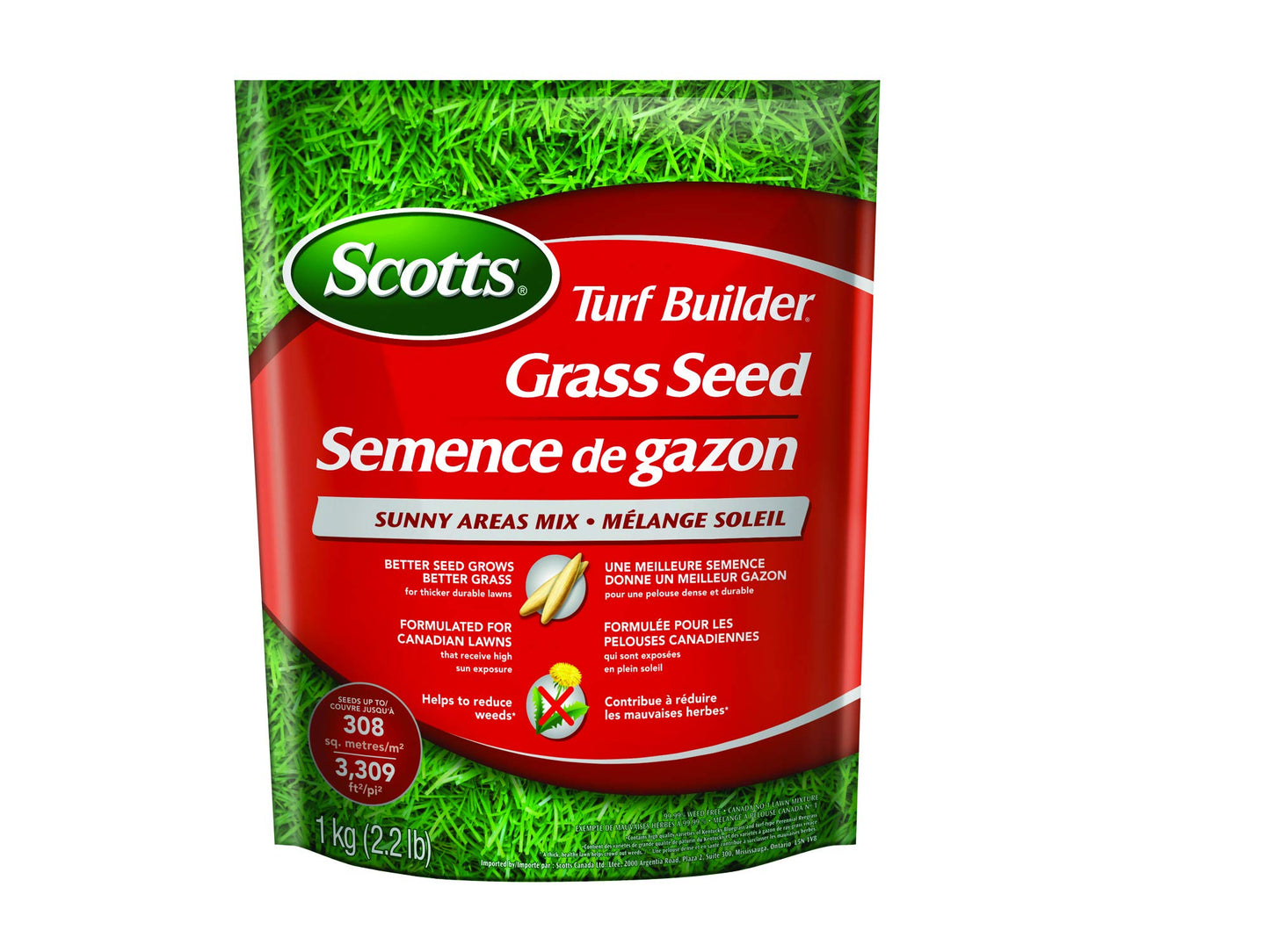 Scotts Turf Builder Grass Seed Sunny Areas Mix, 1kg (246 sq Meters / 2,648 sq feet Coverage) | Formula for overseeding or Growing a new, Thick Lawn in Sunny Areas Scotts
