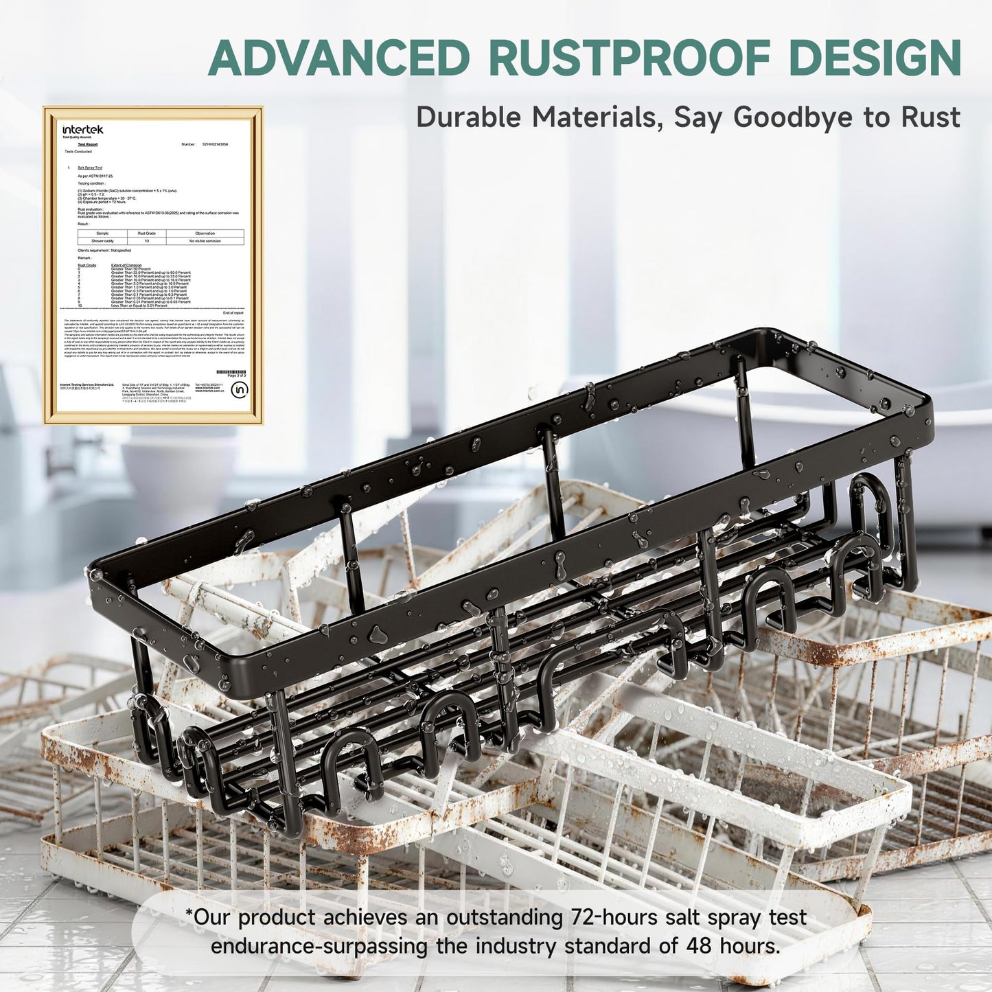 Veken Large Capacity Shower Caddy 3-Pack, No Drilling Adhesive Rack with Soap Holder, Rustproof & Waterproof Shelves, Bathroom Organizers and Storage, Wall-Mounted Kitchen & Home Decor, Black