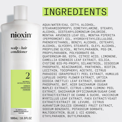 Nioxin Scalp + Hair Thickening System 2 Conditioner, For Natural Hair with Progressed Thinning, 16.9 fl oz (Packaging May Vary) - Available at All In One Marketplace Canada