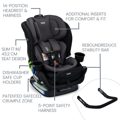 Britax Poplar S Convertible Car Seat, Slim 17” Design — Stone Onyx Britax