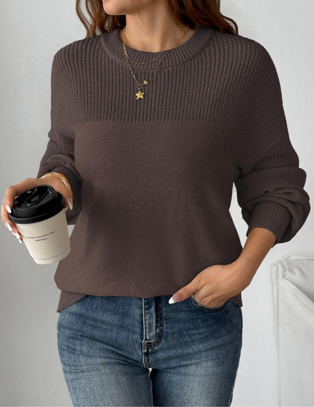 Zeagoo Womens Business Casual Tops Winter Brown Crewneck Chunky Pullover 🍁 All In One Marketplace Canada