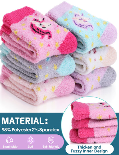 Girls Kids Toddler Fuzzy Slipper Socks Grips Non Slip Socks Winter Warm Fluffy Thick Crew Hosptial Comfy Sherpa Fleece Gripper Gift Socks Christmas Stocking Stuffers 6 Pairs(Pink Unicorn,4-7 Y) 🍁 All In One Marketplace Canada