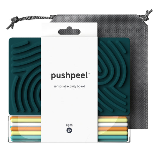 Pushpeel Sensory Activity Board: Silicone Fidget Toy for Calming, Stress, Anxiety, ADHD & Autism | Silent, No Mess | Kids 3+ & Adults | Includes Portable Travel Bag & 11 Strings (Spruce)