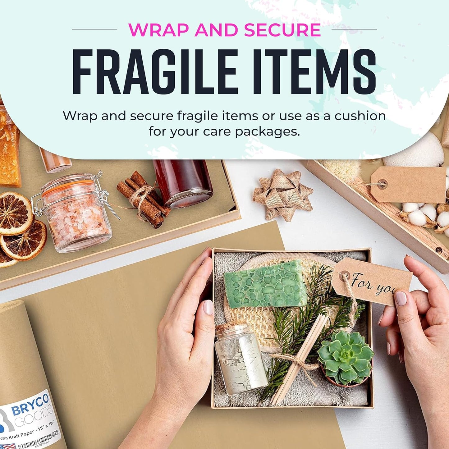 Bryco Goods 18" x 1200"(100’) Brown Wrapping Paper - Kraft Paper Roll for Packing, Arts & Crafts, Gift Wrapping, Bulletin Board, Banner, Bouquet Flower, Table Covering, Shipping & Moving Supplies - Available at All In One Marketplace Canada