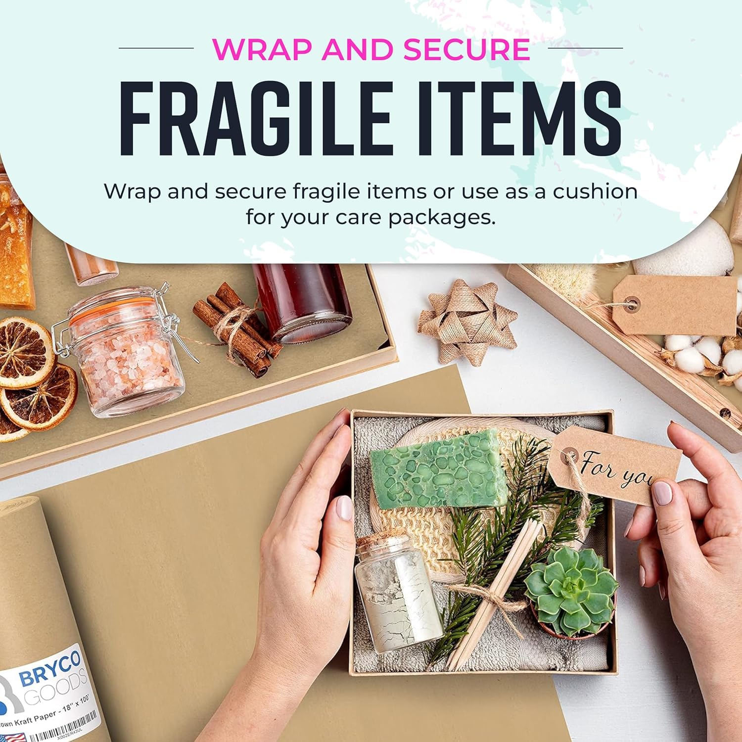 Bryco Goods 18" x 1200"(100’) Brown Wrapping Paper - Kraft Paper Roll for Packing, Arts & Crafts, Gift Wrapping, Bulletin Board, Banner, Bouquet Flower, Table Covering, Shipping & Moving Supplies - Available at All In One Marketplace Canada