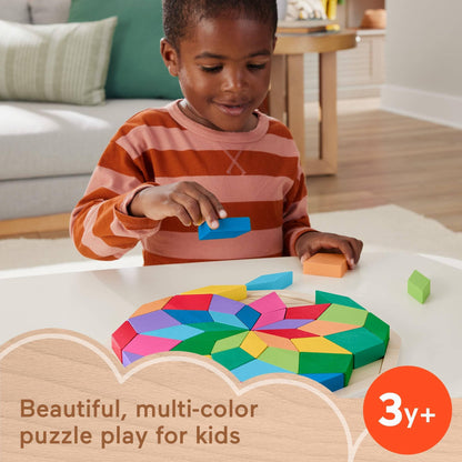 Fisher-Price Wood Preschool Toy Mandala Puzzle with Geometric Design, 41 Wooden Pieces for Kids Ages 3+ Years