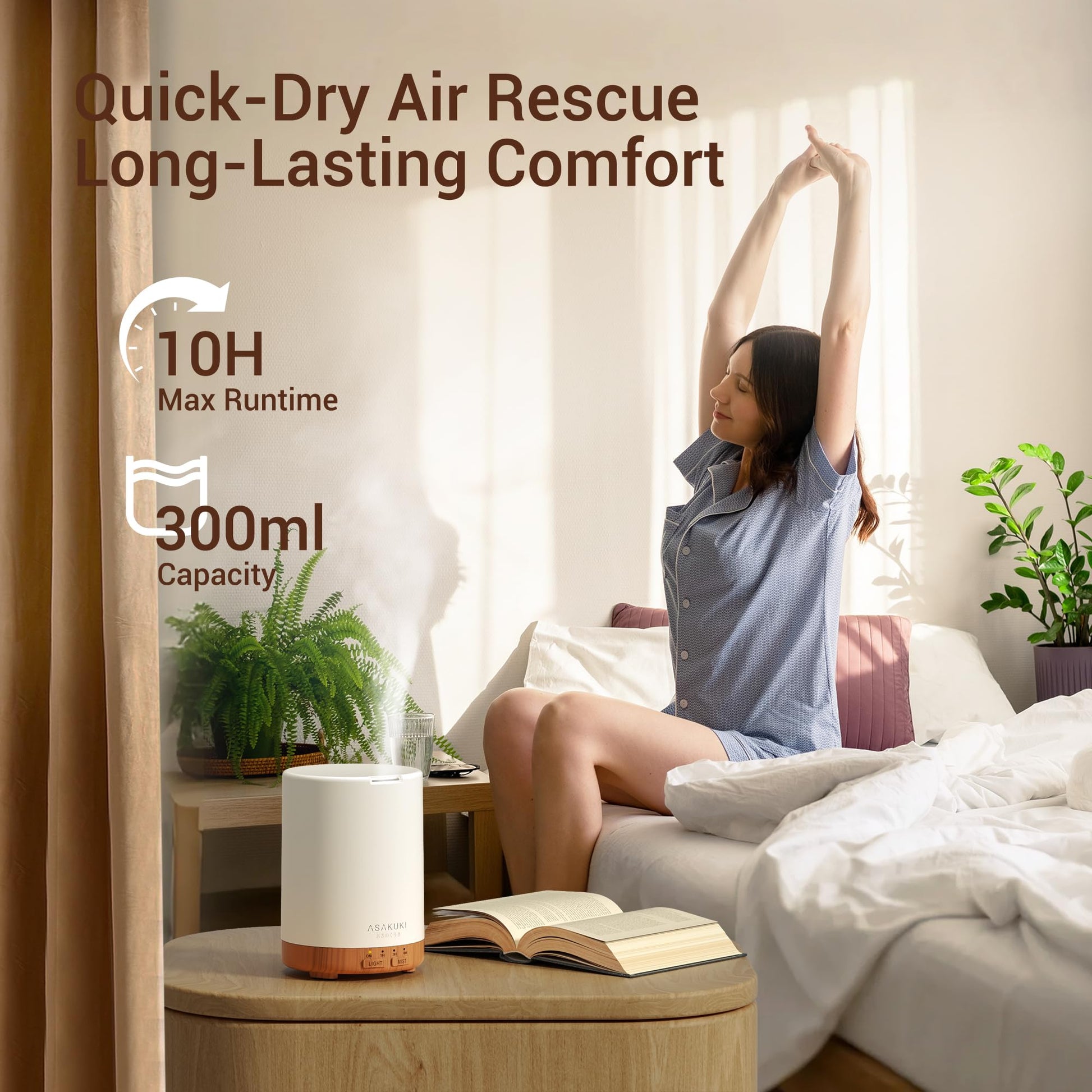 ASAKUKI 300ml Essential Oil Diffuser, Ultrasonic Aroma Diffuser for Essential Oils, Scent Diffuser, Fragrant Humidifier, 3 Timers and Auto-Off, 7 LED Light Colors for Home Office - Available at All In One Marketplace Canada
