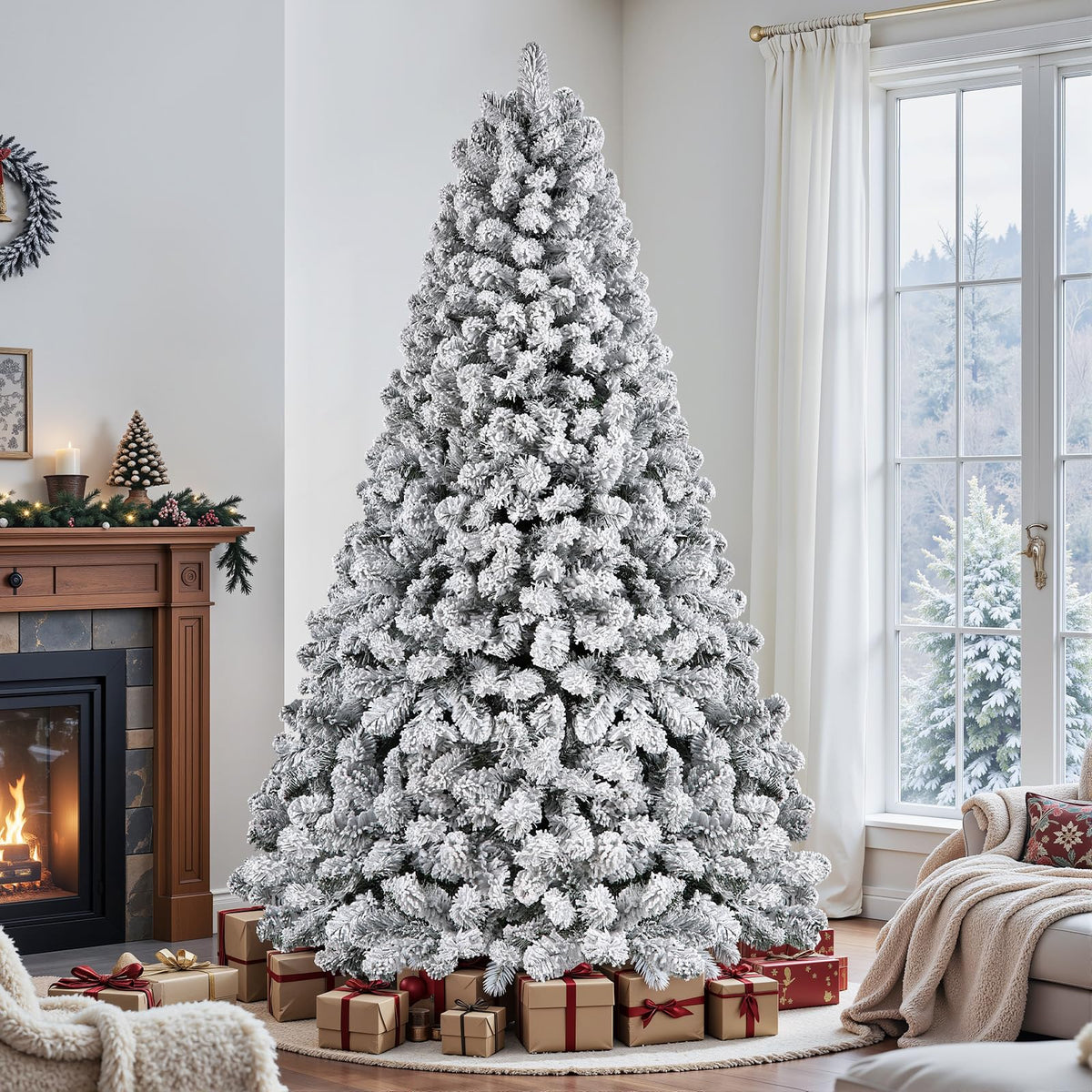 SHareconn 6ft Snow Flocked Spruce Pre-lit Artificial Christmas Tree, White 🍁 All In One Marketplace Canada