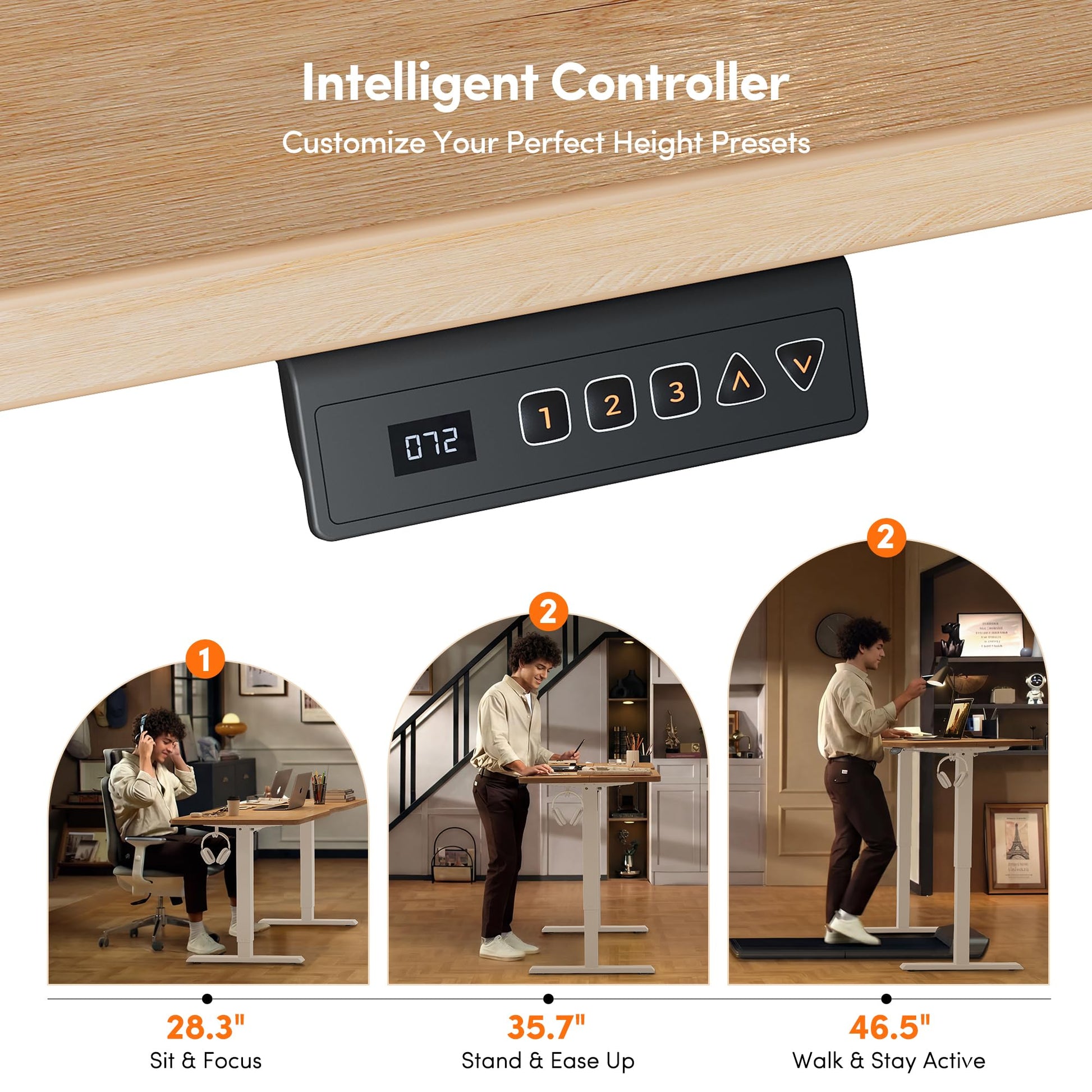 FEZIBO Standing Desk 47 x 24 Inch, Height Adjustable Desk with Memory Buttons, Electric Sit Stand Desk with 7th Gen Lift System, Home Office Table with Splice Board (Maple) - Available at All In One Marketplace Canada