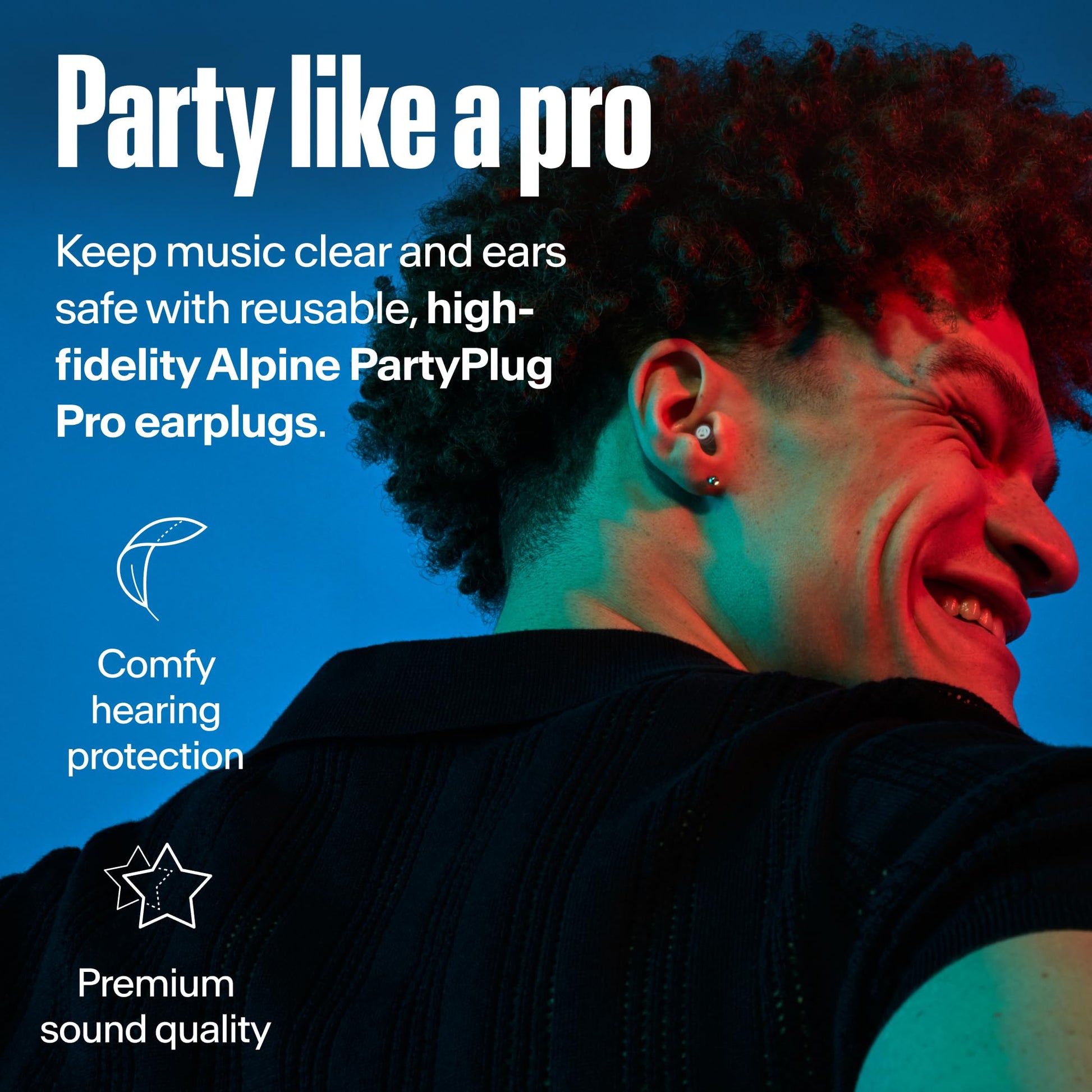 Alpine PartyPlug Concert Ear Plugs - Noise Reduction Ear Plugs for Party, Concert, Festival and Music - Reusable Earplugs (Pro Transparent (Multisize)) Alpine