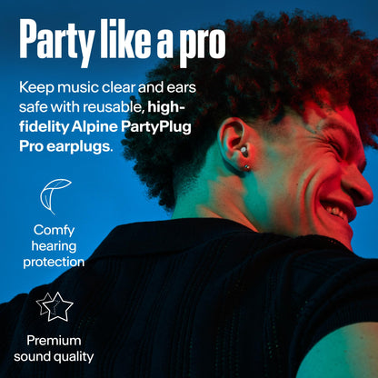 Alpine PartyPlug Concert Ear Plugs - Noise Reduction Ear Plugs for Party, Concert, Festival and Music - Reusable Earplugs (Pro Transparent (Multisize)) Alpine