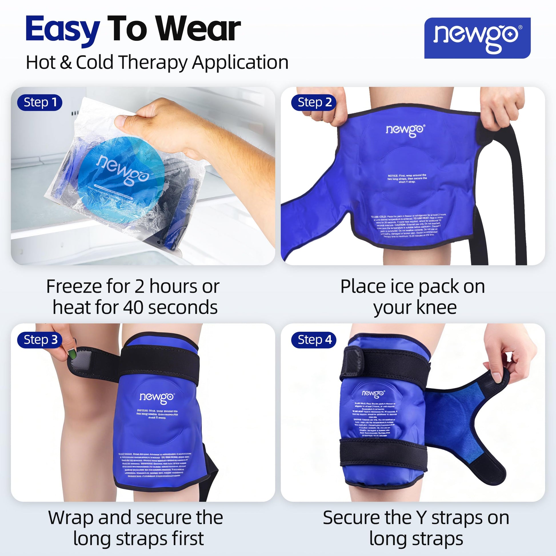 NEWGO Ice Pack for Knee Replacement Surgery, Reusable Gel Cold Pack Knee Ice Pack Wrap Around Entire Knee for Knee Injuries, Knee Ice Wrap for Pain Relief, Swelling, Bruises - Available at All In One Marketplace Canada