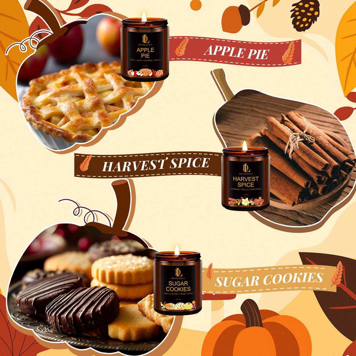 DL DREAMY DEWLA Fall Candles Set for Home Scented, 6 Pack 42oz, Soy Wax 🍁 All In One Marketplace Canada