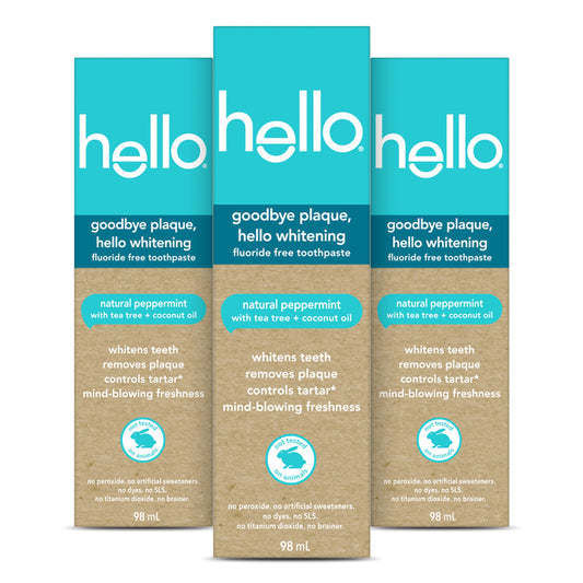 Hello Goodbye Plaque-hello Whitening Toothpaste, Fluoride Free, Vegan & sls Free, Natural Peppermint with Tea Tree & Coconut Oil, 98ml, Pack of 3, Amazon Exclusive 🍁 All In One Marketplace Canada