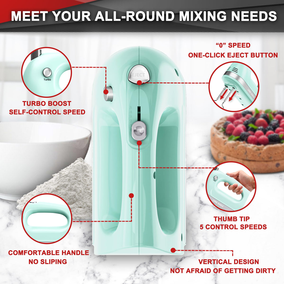 Lord Eagle Hand Mixer Electric Handheld 400W, 5-Speed Lightweight 🍁 All In One Marketplace Canada
