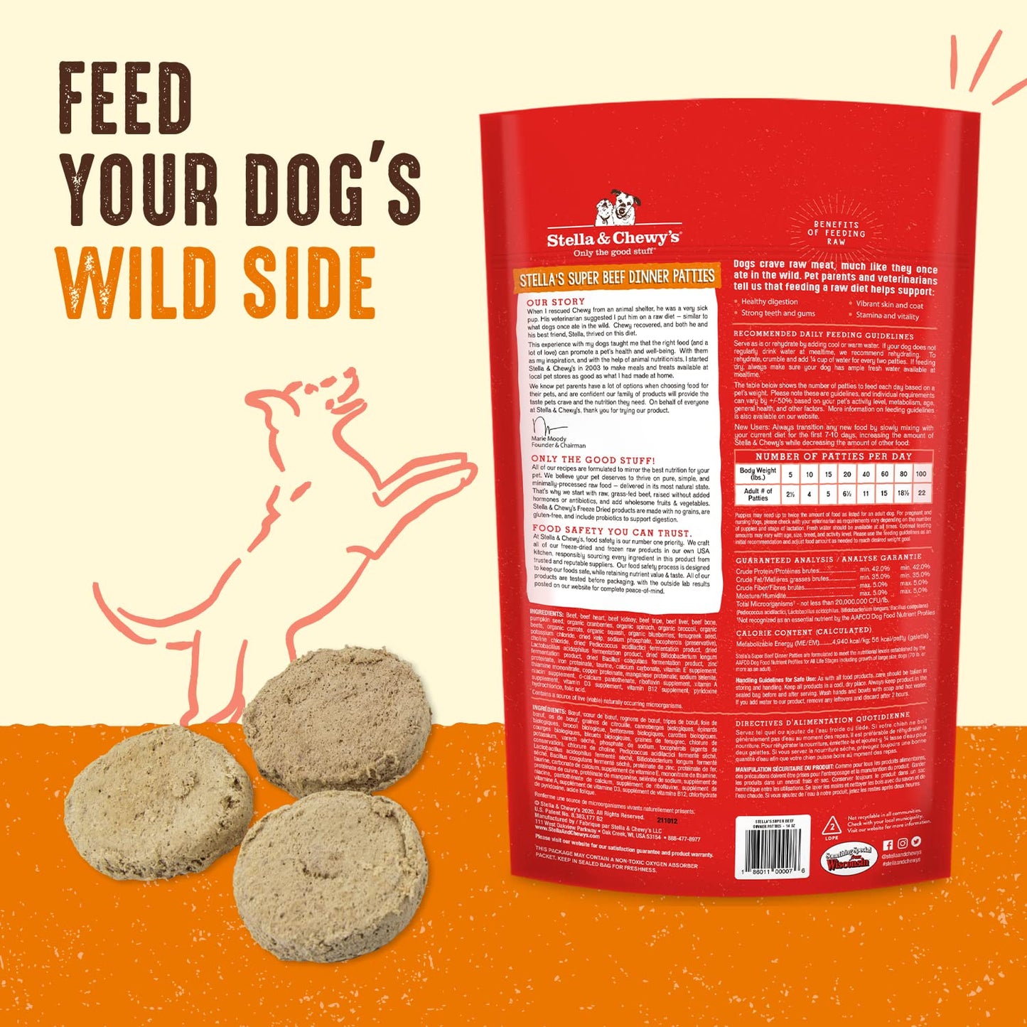 Stella & Chewy’s Freeze Dried Raw Dinner Patties – Grain Free Dog Food, Protein Rich Stella’s Super Beef Recipe – 708g Bag