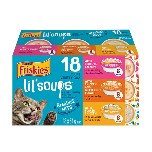 Friskies Lil' Soups Cat Treats, Greatest Hits Cups 34g (18 Pack x 2) Friskies