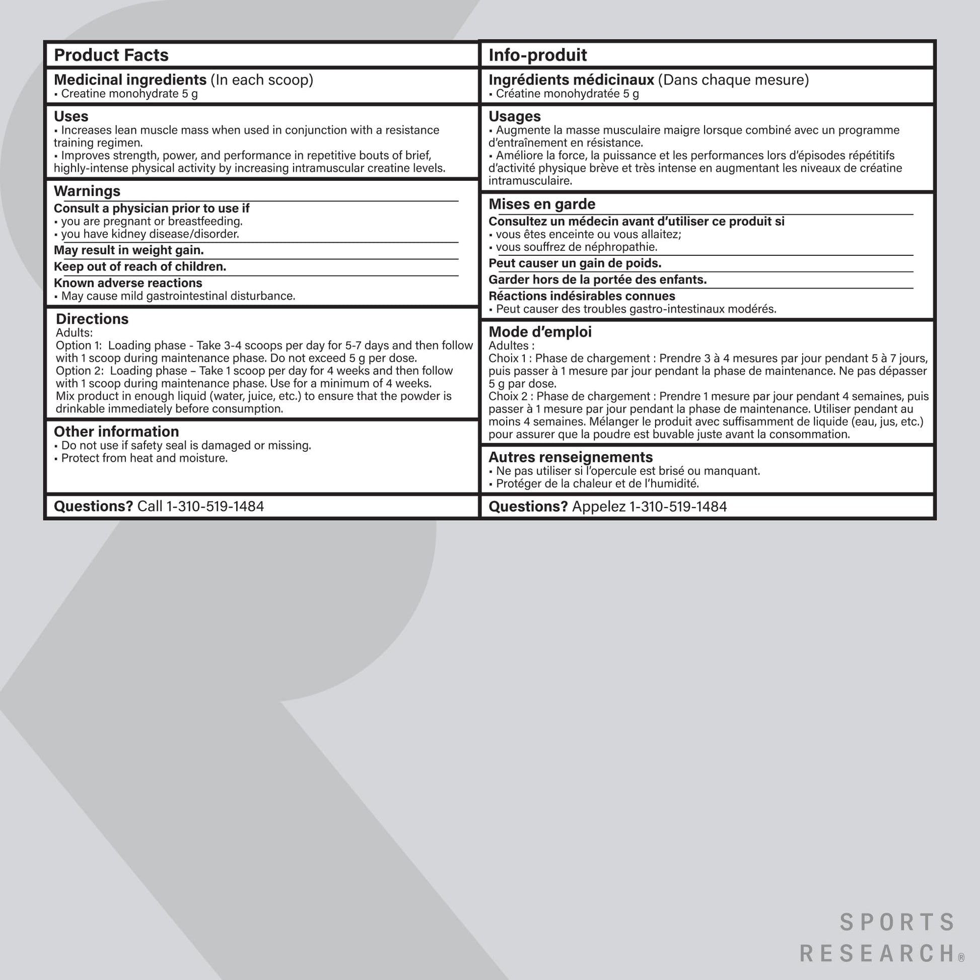 Sports Research® Creatine Monohydrate - Pure Micronized Creatine Monohydrate Powder - Improves strength, power, and performance for Women and Men | Non-GMO 60 Servings