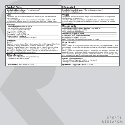 Sports Research® Creatine Monohydrate - Pure Micronized Creatine Monohydrate Powder - Improves strength, power, and performance for Women and Men | Non-GMO 60 Servings