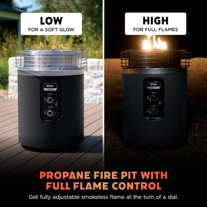 Ninja Fireside360 Smokeless Outdoor Fire Pit & Patio Heater – 3 Modes (Flame, Heat, Both), 80,000 BTUs, Propane Powered, Weather-Resistant, Hassle-Free Dial Control, OF101C (Canadian Version) - Available at All In One Marketplace Canada