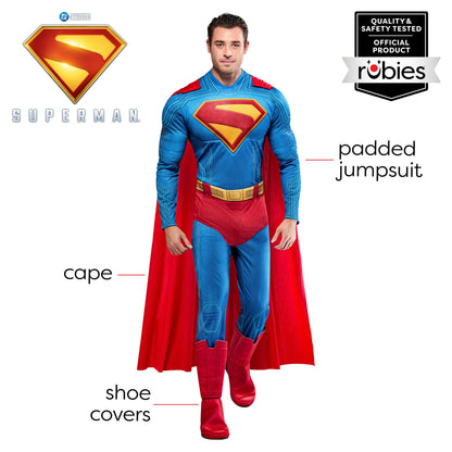 Rubies Men's Superman Deluxe Costume Jumpsuit with Shoe Covers and Cape, for Halloween and Themed Parties, Medium
