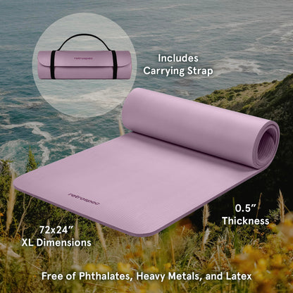 Retrospec Solana Yoga Mat 1" And 1/2" Thick With Nylon Strap for Men And Women - Non Slip Exercise Mat For Home Yoga, Pilates, Stretching, Floor And Fitness Workouts