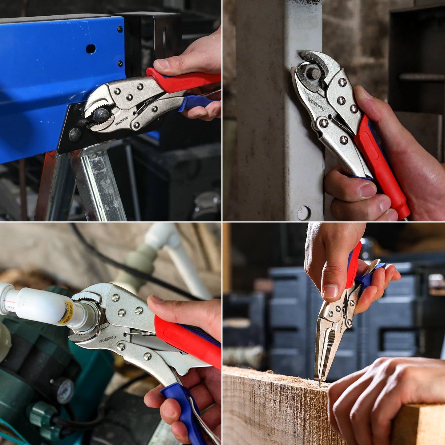 WORKPRO 3-piece Locking Pliers Set, 10-inch Curved Jaw, 7-inch Curved Jaw and 6-1/2-inch Straight Jaw WORKPRO