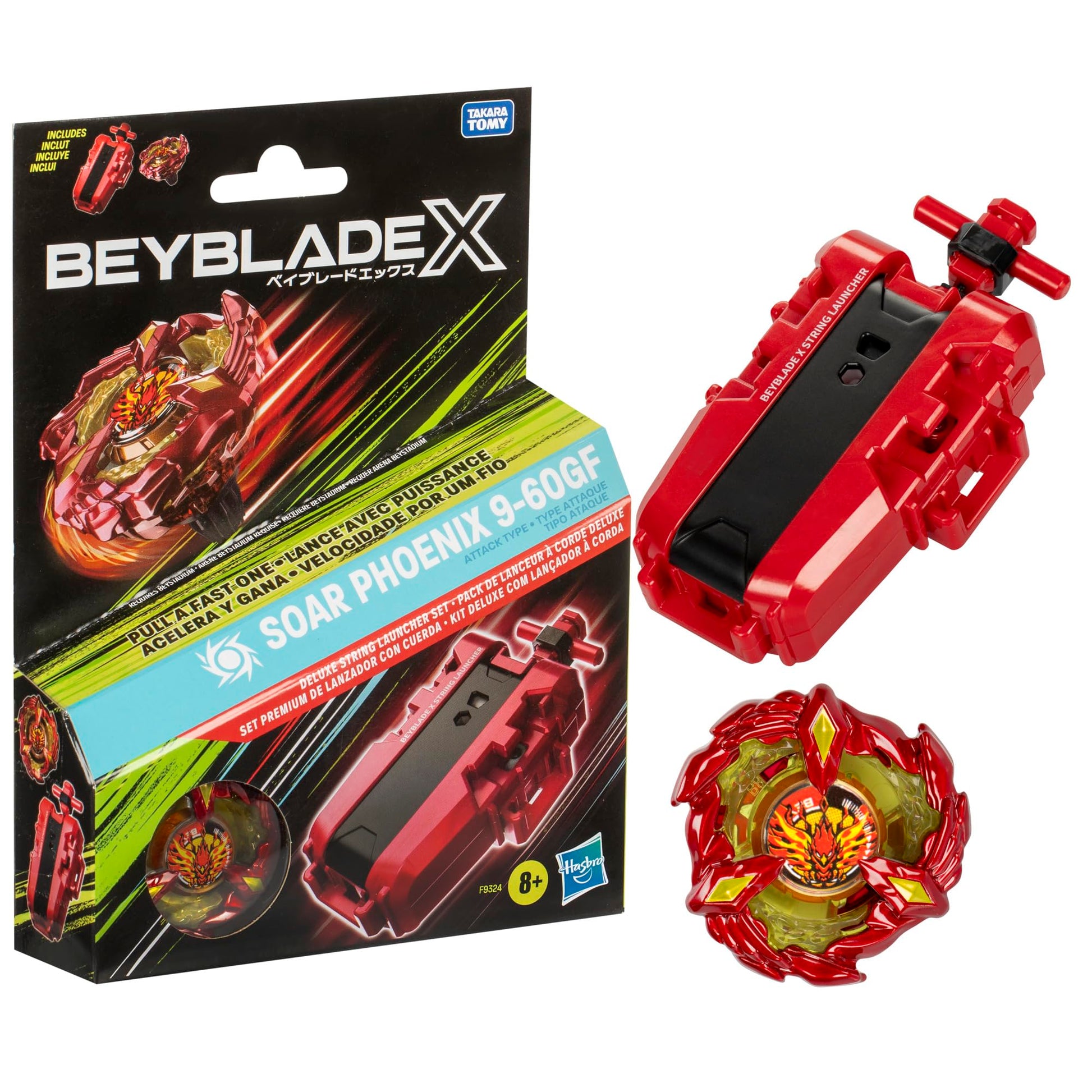 Beyblade X Soar Phoenix 9-60GF Deluxe String Launcher Set with Attack Type Right-Spinning Top Toy; Great Gift for 8 Year Old Boys and Girls BEYBLADE