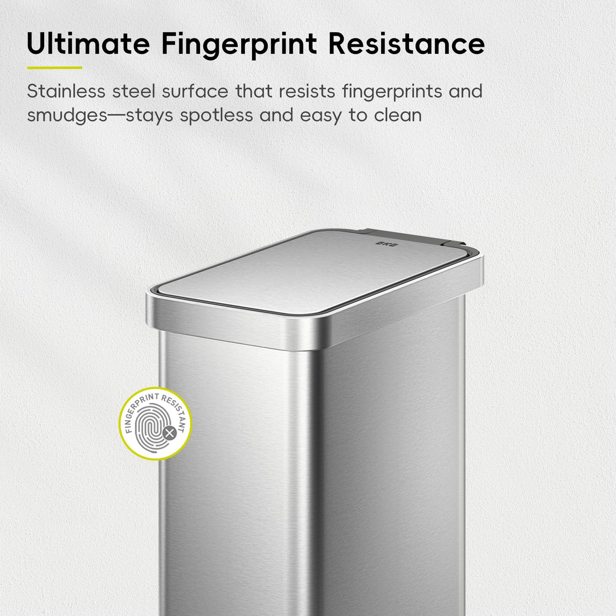 EKO Hudson Slim 50L / 13.2 Gallon Kitchen Trash Can with Lid, Stainless Steel Step Garbage Can for Kitchen or Home, Space-Saving Garbage Can with Soft Close Lid, Stay-Open, Liner Ring, Handle