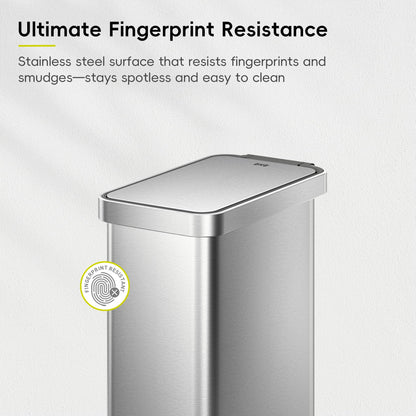 EKO Hudson Slim 50L / 13.2 Gallon Kitchen Trash Can with Lid, Stainless Steel Step Garbage Can for Kitchen or Home, Space-Saving Garbage Can with Soft Close Lid, Stay-Open, Liner Ring, Handle