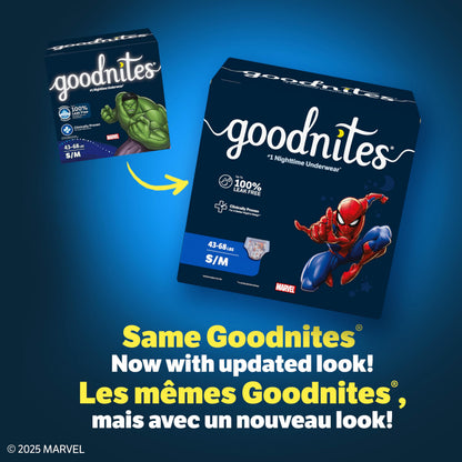 Sous-vêtements de nuit GoodNites pour garçons, TP, 44 unités, résistants à l'eau, 3-5 ans
