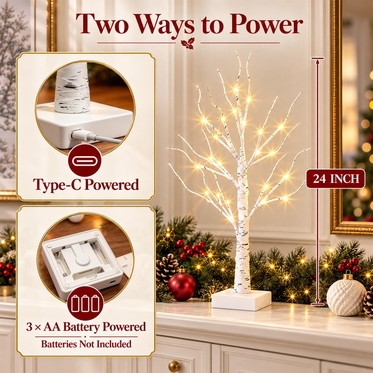 EAMBRITE Christmas Decorations, 4 Pack 2 FT Lighted Birch Tree, Christmas Tree Battery Operated with Timer, Gift Holder Tabletop Centerpiece for Home Decor 🍁 All In One Marketplace Canada