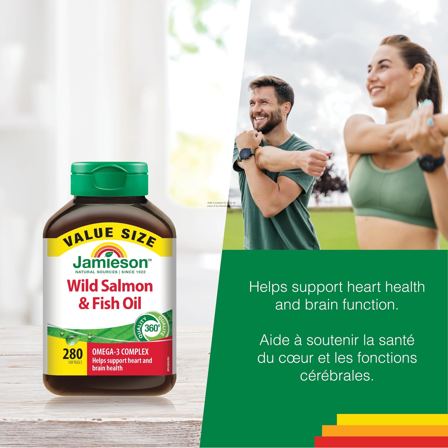 Jamieson Wild Salmon and Fish Oil 1,000 mg Softgels, Value Size, Supports Heart and Brain Health. With Wild Alaskan Salmon, Menhaden, EPA and DHA, Non-GMO, Gluten-Free, 280 Count, Proudly Canadian Jamieson
