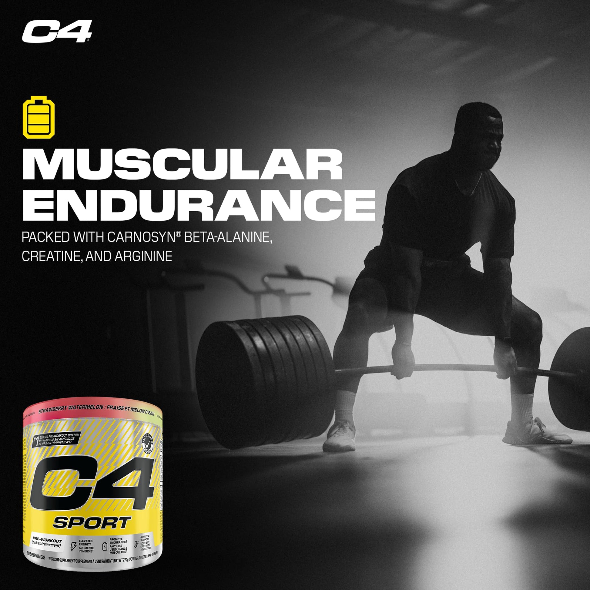 Cellucor C4 Sport Pre Workout Powder - Preworkout Energy with Creatine, Beta-Alanine, and 135mg Caffeine - NSF Certified for Sport - Strawberry Watermelon, 30 Servings