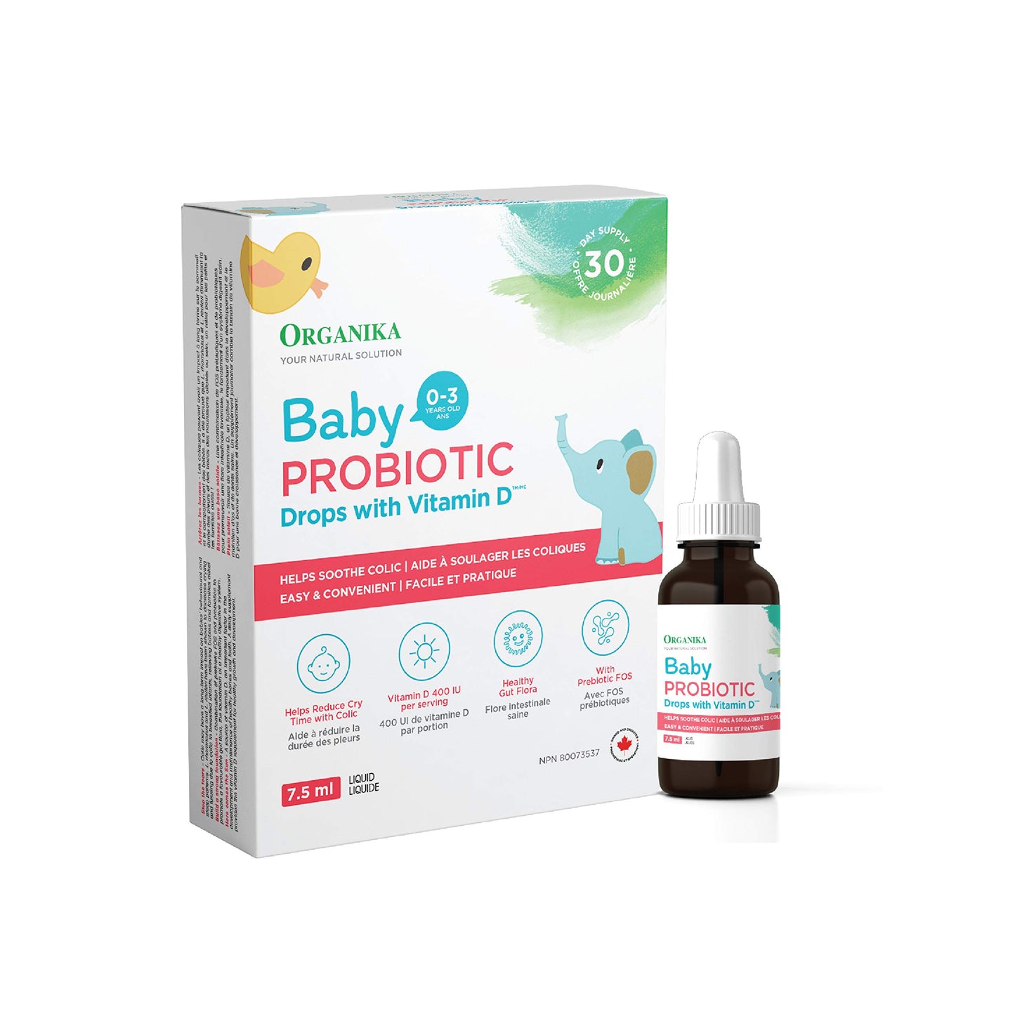 Organika Baby Probiotic Drops with Vitamin D- Soothe Colic, Reduce Fussing, Aid in Growth and Development- White, 7.5 ml (Pack of 1) Organika