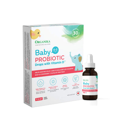 Organika Baby Probiotic Drops with Vitamin D- Soothe Colic, Reduce Fussing, Aid in Growth and Development- White, 7.5 ml (Pack of 1) Organika