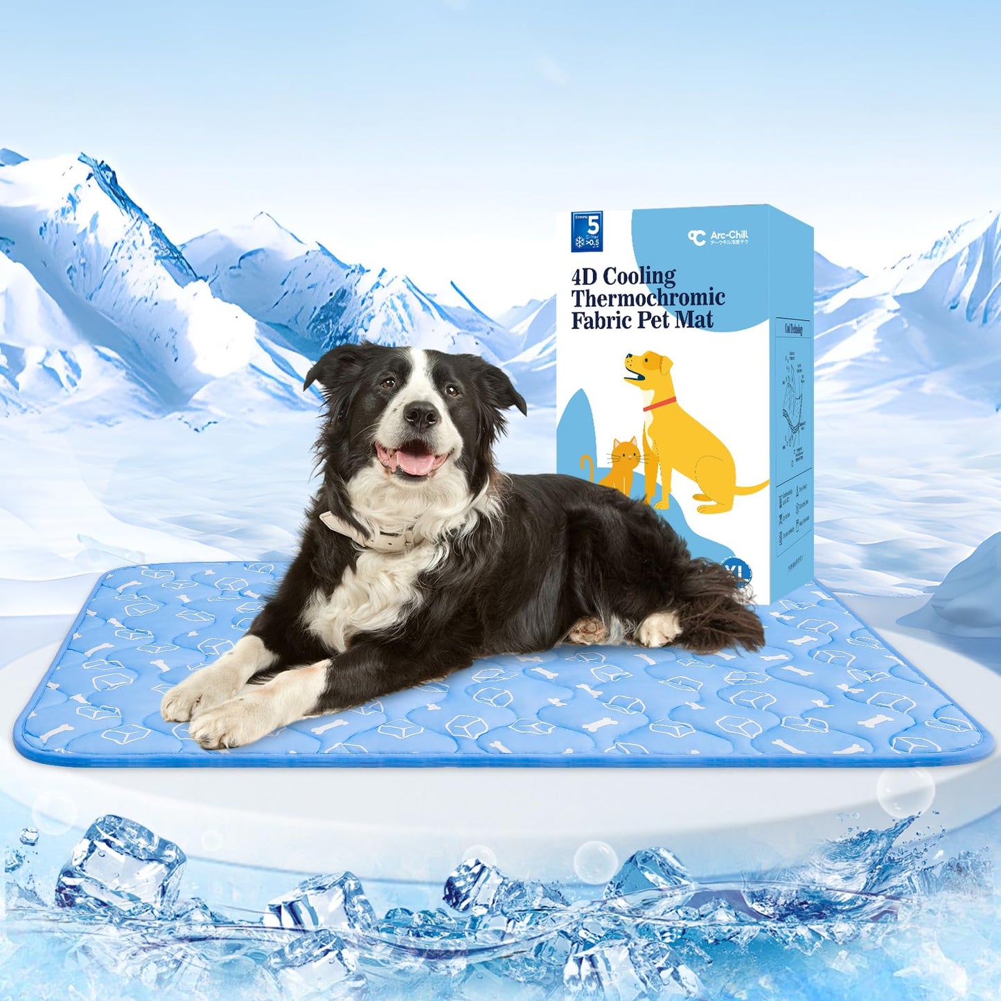 【Upgraded】Rywell Extra Large Dog Cooling Mat 44"x32" Thickened Self-Cooling Pad for Large Dogs, Arc-Chill Waterproof Non-Slip, Washable Pet Cooling Bed Mat for Crate, Sofa, Kennel, Grey,Q-Max>0.5 Blue