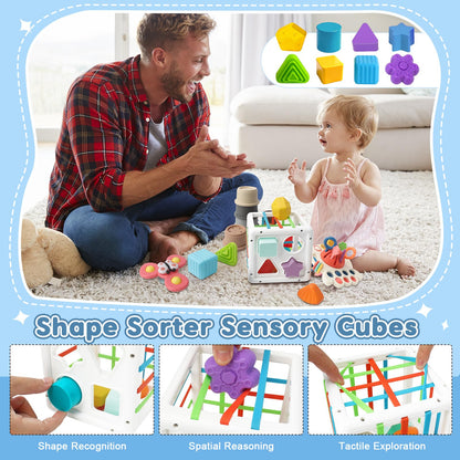 6 in 1 Baby Montessori Toys for 6-12 Months, Montessori Toys for Babies Incl Pull String Toy, Stacking Cups, Tissue Box Toy, Suction Cup Spinner Toys, Stacking Blocks, Activity Cube Gift for Boy Girl - Available at All In One Marketplace Canada
