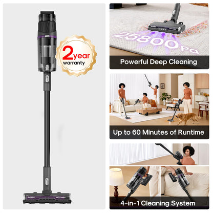 Eureka Cordless Vacuum Cleaner Powerful for Hard Floor and Pet Hair, Lightweight Portable Convenient Cordless Stick and Handheld Vacuum LED Headlight, Black, ReactiClean NEC440BK w/Anti-Tangle Brush