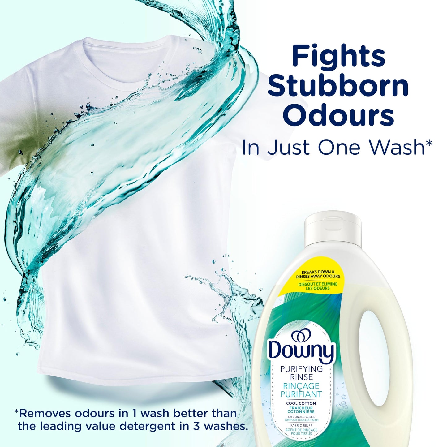 Downy Purifying Rinse Laundry Odour Remover, Cool Cotton Scent, Fabric Softener and Laundry Odour Removal Rinse, Fights Odours at the source, HE Compatible, 1.83 L