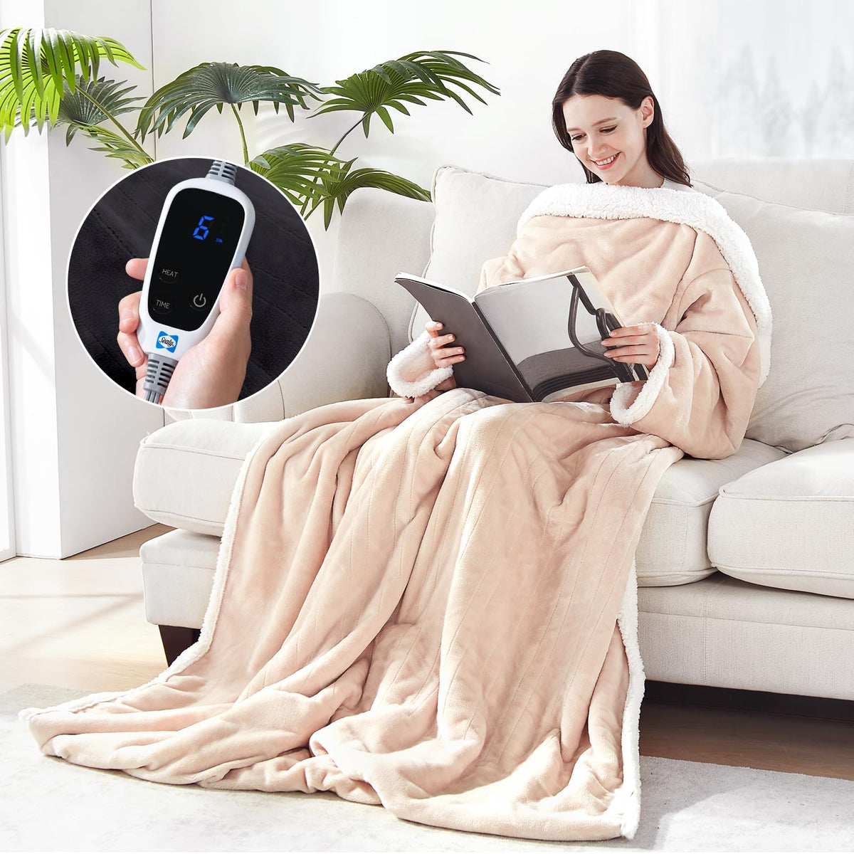 Sealy Wearable Electric Blanket with Foot Pocket, 50"x70"+18", Beige 🍁 All In One Marketplace Canada