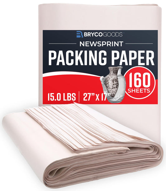 Bryco Goods Newsprint Packing Paper Sheets for Moving - 5lb - 160 Sheets - Moving & Shipping Supplies - 27" x 17" - Wrapping & Protecting Fragile Items - Newspaper Paper - Available at All In One Marketplace Canada
