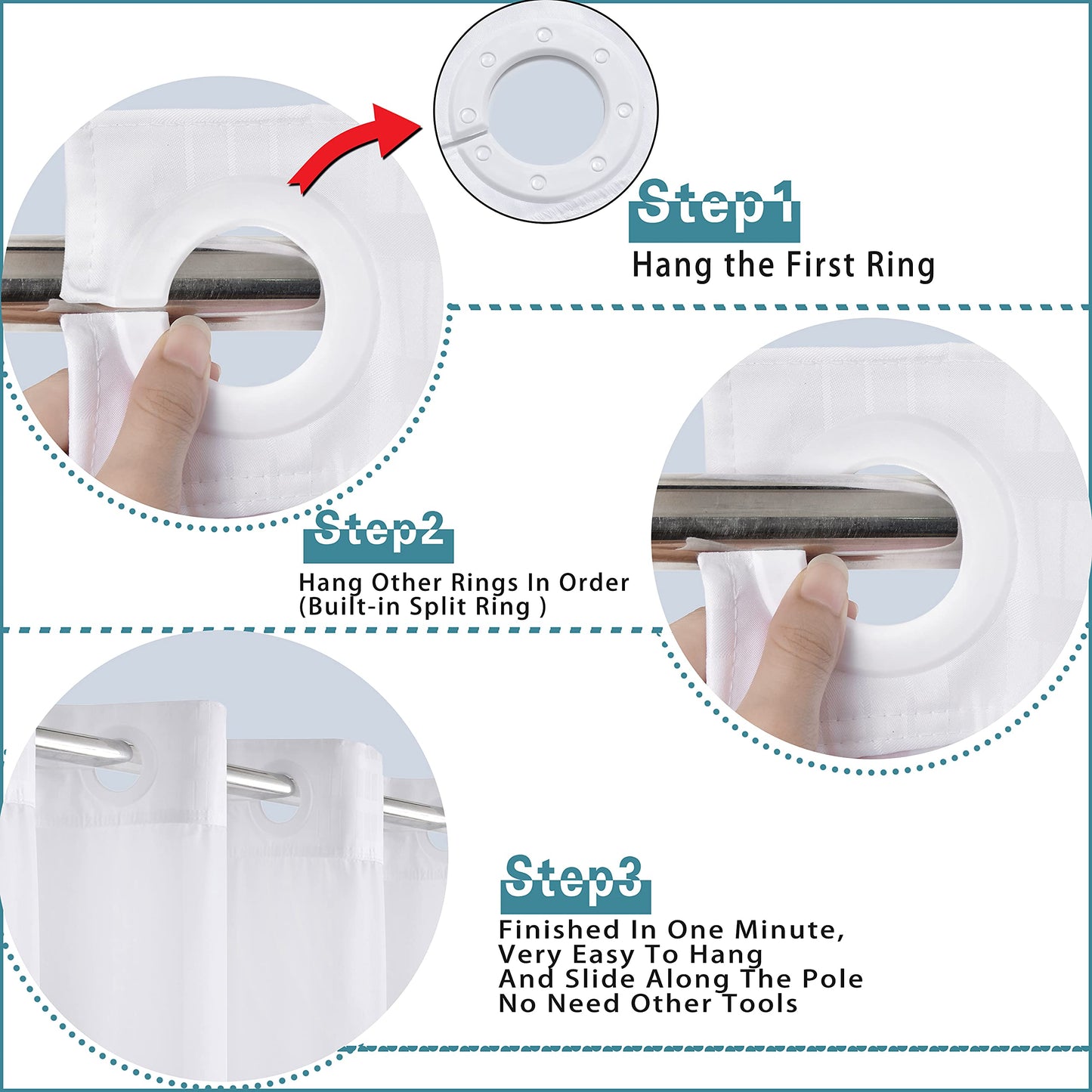 Conbo Mio Hotel Style Fabric Shower Curtain with Snap in Liner for Bathroom Machine Washable Waterproof Repellent Shower Curtain (Check-White, 71" W x 74" H) - Available at All In One Marketplace Canada