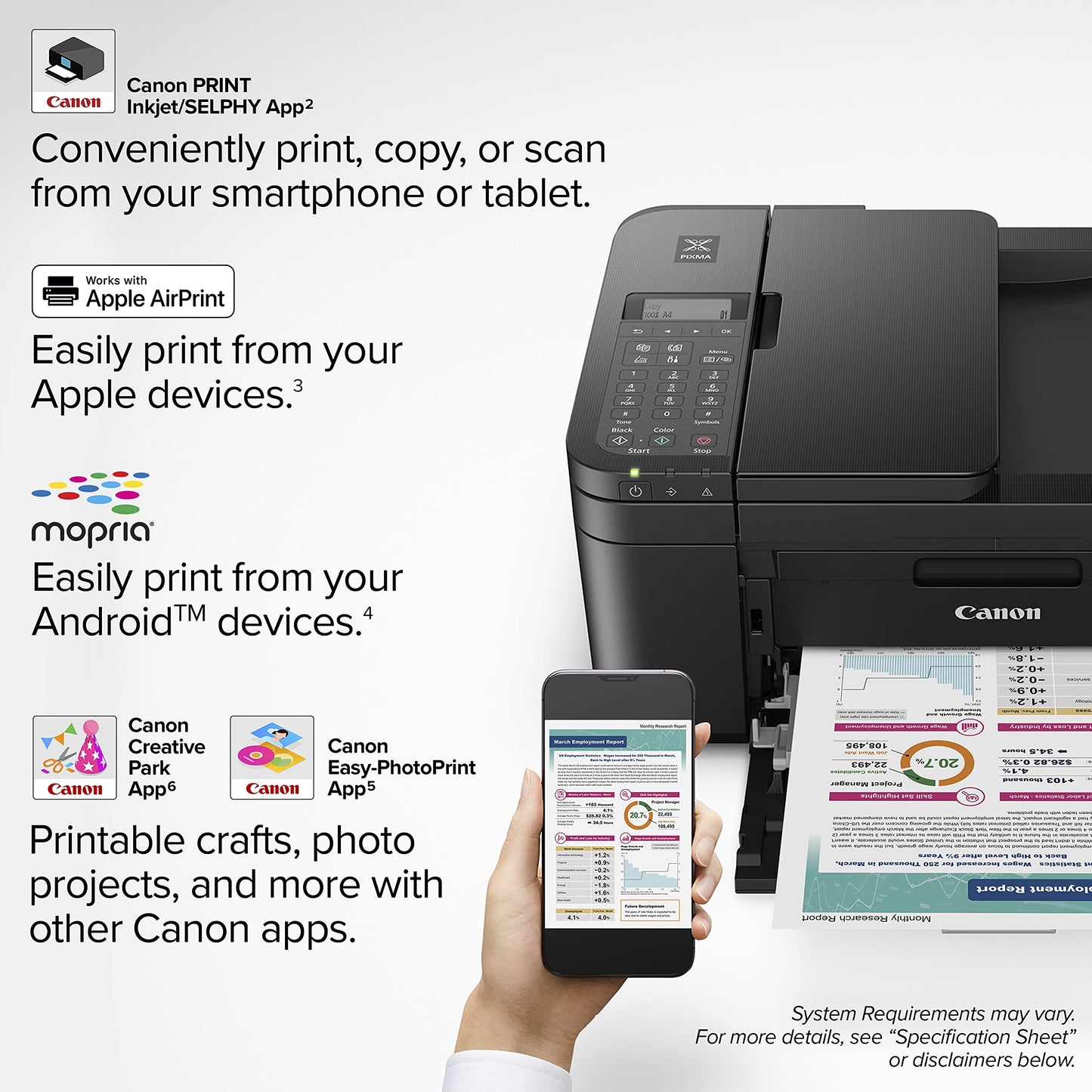 Canon PIXMA TR4720 - All-in-One Wireless Printer for Home Use, Print, Copy, Scan, and Built-in Fax, with Auto Document Feeder, Mobile Printing, Black