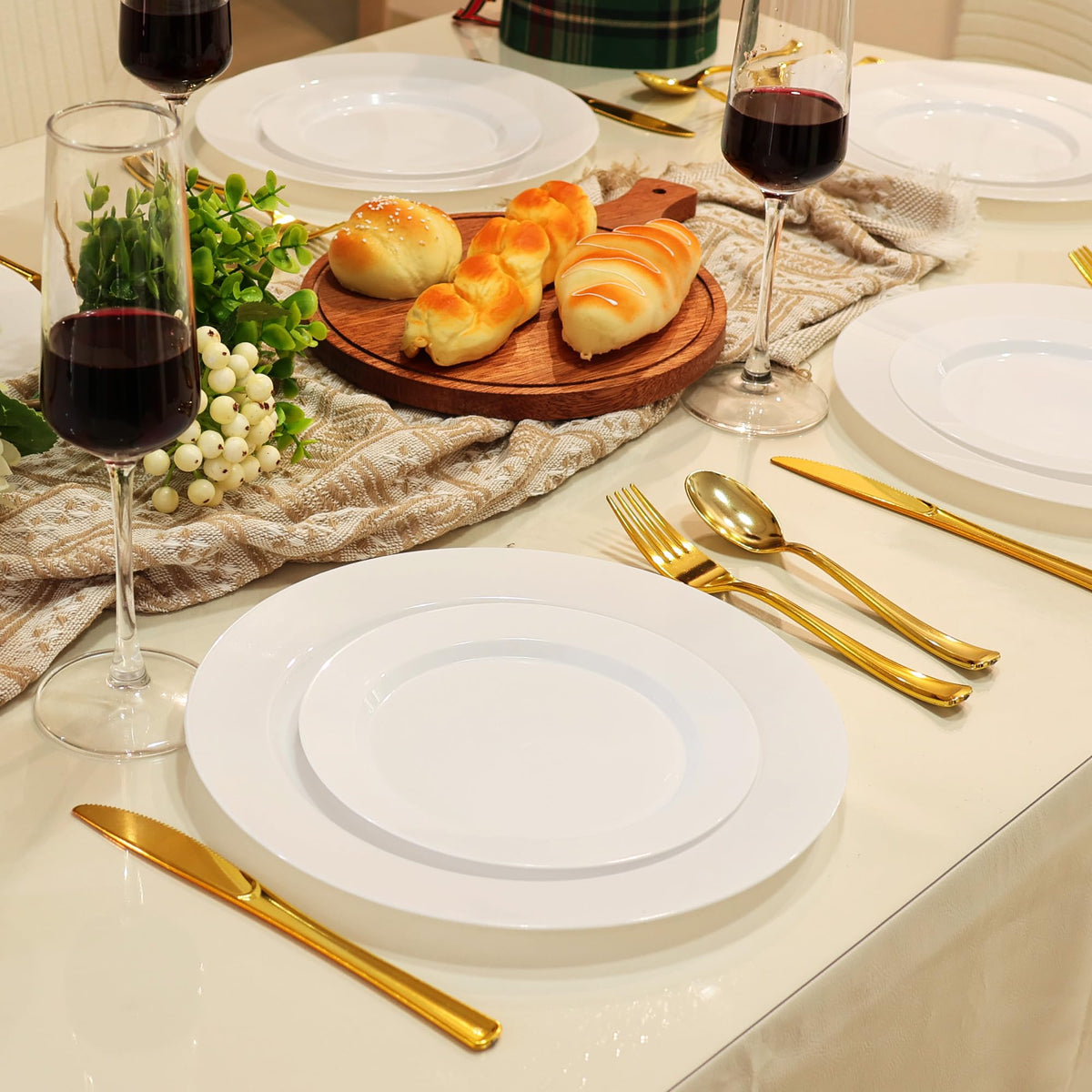 ROCOHANTI 100 PCS White Plastic Plates, White Plates Disposable Include 50 Dinner Plate and 50 Dessert Plate, Heavy Duty plastic plates Perfect for Christmas Party/Holiday/Wedding 🍁 All In One Marketplace Canada